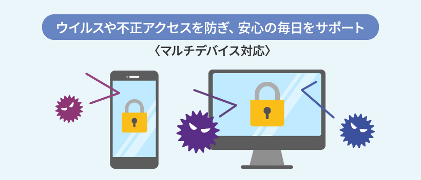ウイルスや不正アクセスを防ぎ、安心の毎日をサポート〈マルチデバイス対応〉
